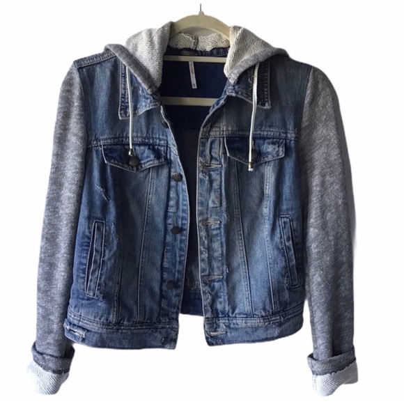 Free People Jackets & Blazers - FREE PEOPLE Denim & Knit Hooded Jacket